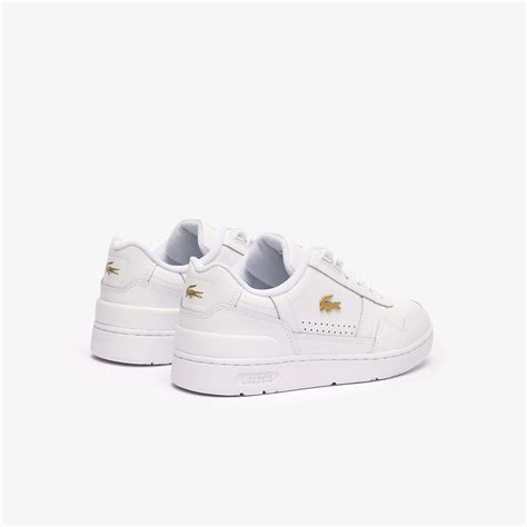 Women S T Clip Leather Sneakers White And Gold Lacoste