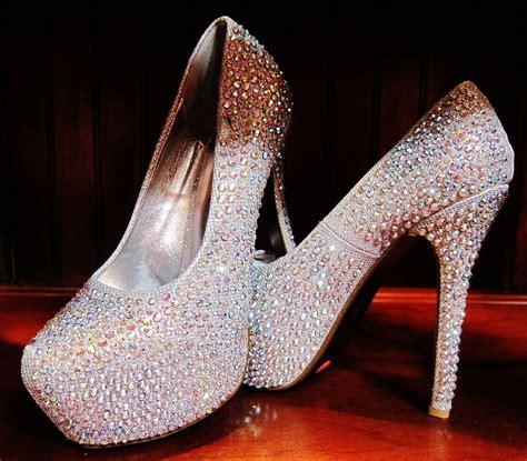 Silver Rhinestone Covered Platform Pumps Prom Heels Bling Shoes Heels