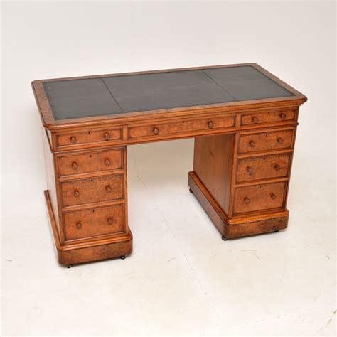 Antique Victorian Burr Walnut Pedestal Desk Marylebone Antiques