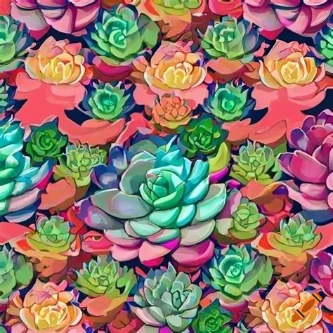 Colorful Seamless Pattern Of Succulents