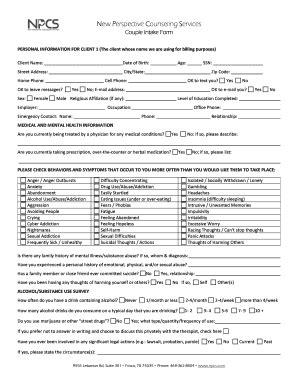 Fillable Online Couple Intake Form Npcs Fax Email Print Pdffiller