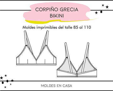 Conjunto Corpiño Grecia Bombacha universal tiro alto bikini Moldes en casa