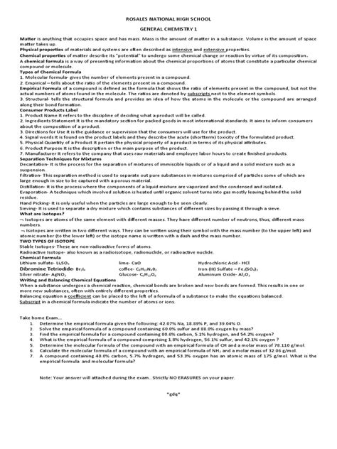 Reviewer Gen Chem 01 Pdf Chemical Compounds Isotope