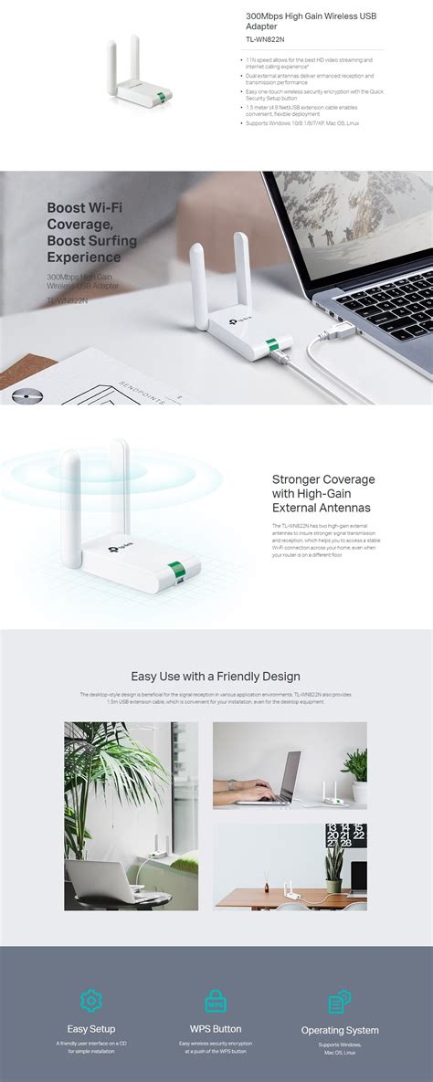 Tp-Link TL-WN822N, 300Mbps High Gain Wireless N USB Adapter, Atheros ...