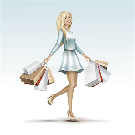 Fille Blonde De Femme Dans La Robe Avec Des Paniers Illustration De Vecteur Illustration Du