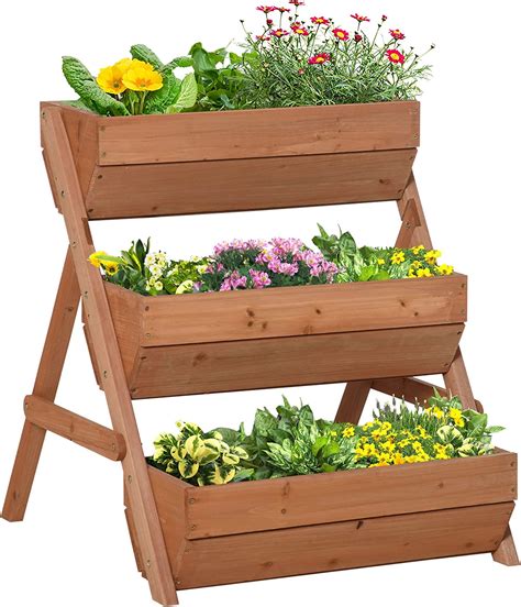 Outsunny 3 Tier Raised Garden Bed Vertical Wooden Elevated Planter Box