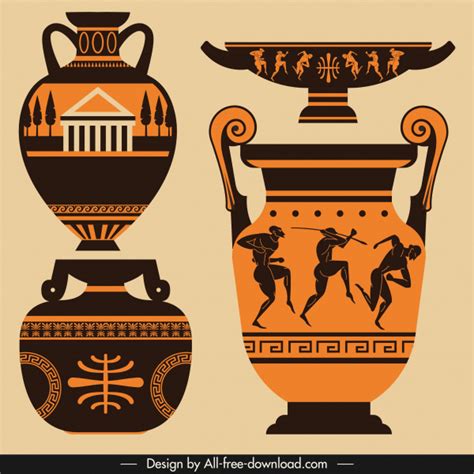 Greek pottery icons flat retro symbols decor Vectors images graphic art ...