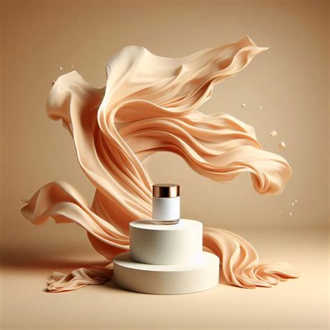 Premium Photo 3D Display Podium With Pedestal Flying Nude Color Silk Cloth Curtain Product