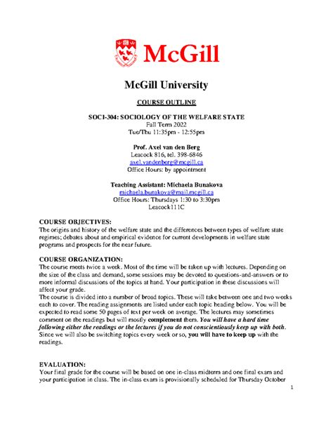 Course Outline SOCI304.2022 - McGill McGill University COURSE OUTLINE