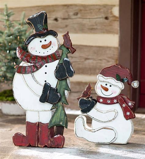 Hand Crafted Wooden Standing Snowman Plowhearth Holiday Decor