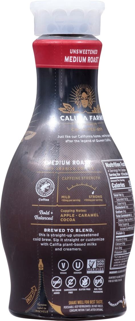 Califia Farms Medium Roast Cold Brew Black Unsweetened Coffee Fl Oz