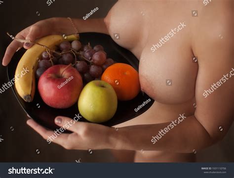 Naked Girl Holds Tray Fruit Treats Stock Photo Shutterstock