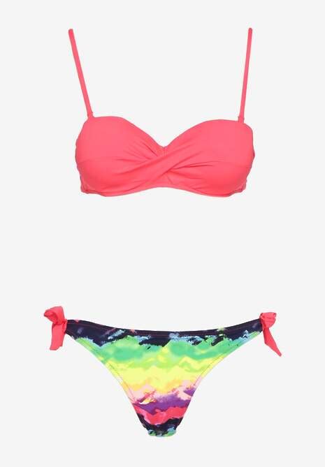 Czerwone 2 Częściowe Bikini Stanik z Imitacją Węzła Dwie Pary Majtek Iteviana Renee
