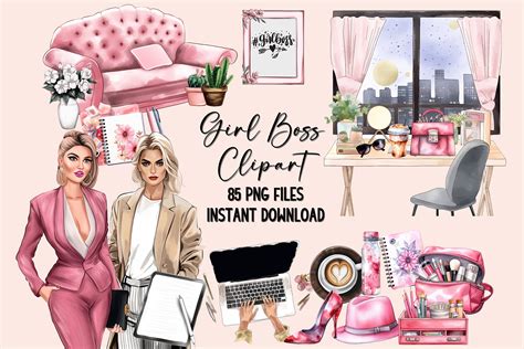 Girl Boss Clipart Boss Babe Clipart And Accessories Set Of PNG Files Boss Lady Clipart