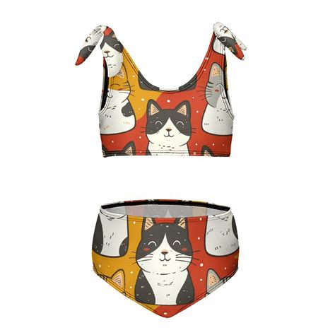 Cartoon Cute Kitten Girl S Piece Bikini Set Beach Sport Swimsuit Swimwear Y Cm