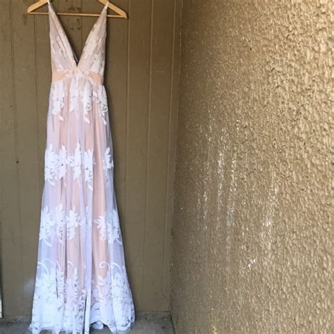 Luxxel Dresses Luxxel White Nude Sheer Floral Monochrome Gown