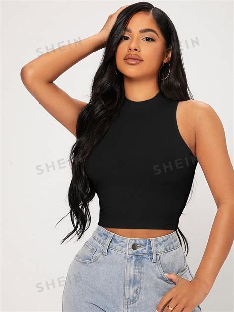 SHEIN PETITE Solid Form Fitted Tank Top SHEIN UK