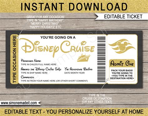 Printable Disney Cruise Ticket Template Surprise Trip On A Disney Cruise