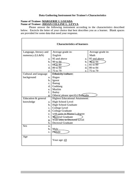 2 Data Gathering Instruments Pdf Learning Behavior Modification
