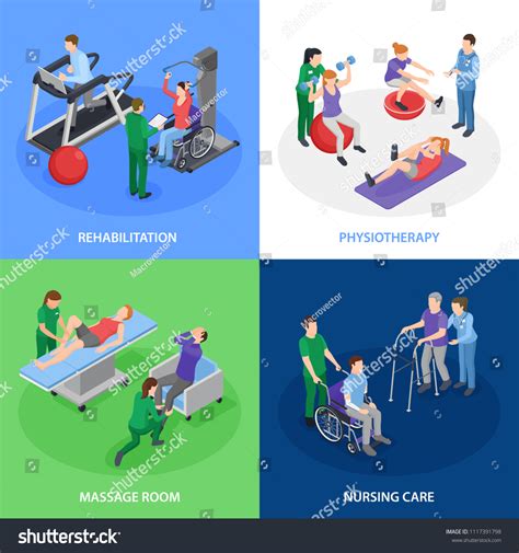 Physiotherapy Rehabilitation 4 Isometric Icons Concept Stock Vector