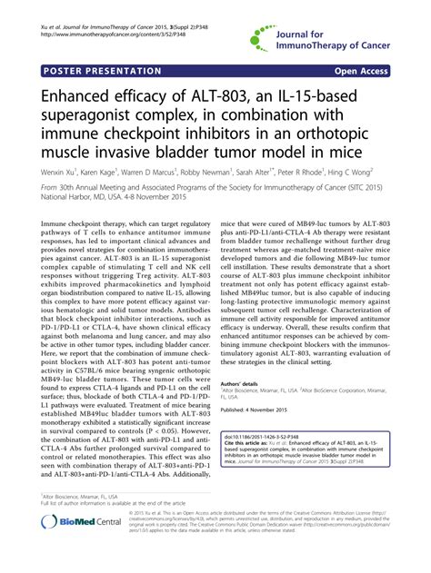 PDF Enhanced Efficacy Of ALT 803 An IL 15 Based Superagonist Complex