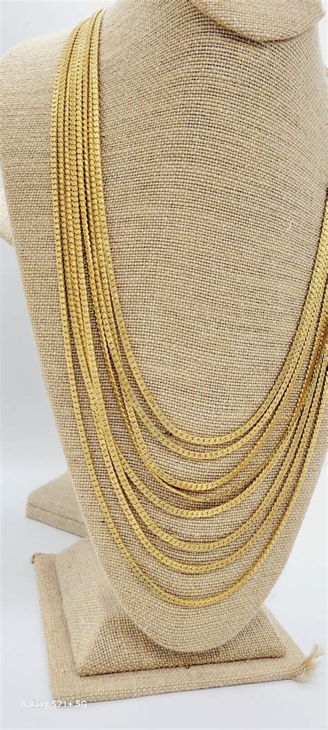 Vintage Monet Row Multi Strand Satin Gold Tone Chai Gem