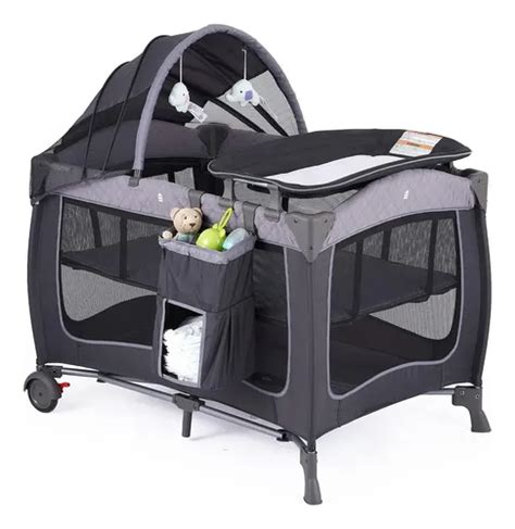 Cuna Corral Para Bebes Pamo Babe Viajero Gris Oscuro Liso Meses sin interés