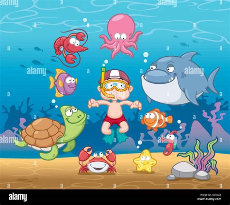 Cartoon illustration boy snorkeling mask hi-res stock photography and ...