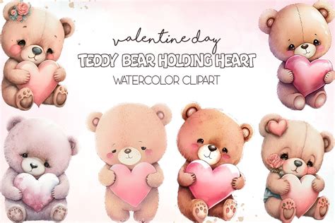 Cute Teddy Bear Holding Heart Clipart Graphic By Turtle Rabbit