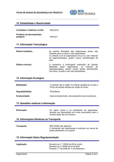 FICHA DE DADOS DE SEGURAN