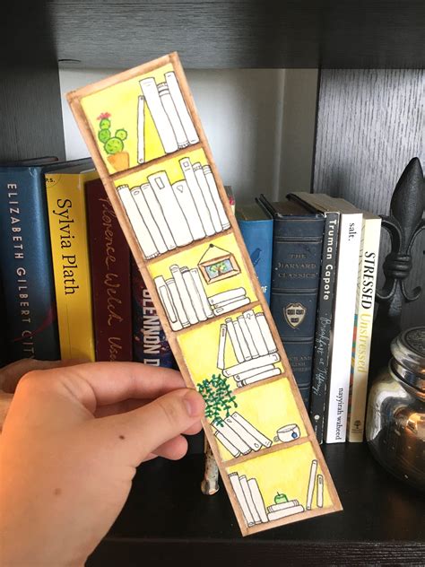 Bookshelf Bookmark Watercolor Bookshelf Etsy