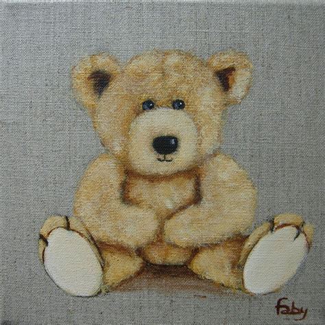 tableau peinture ourson sur toile en lin décoration chambre enfant