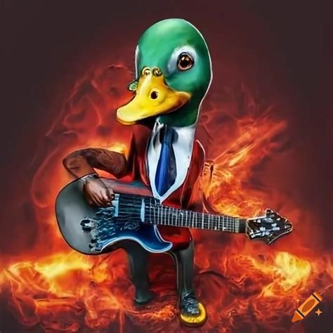 Hyper Realistic Illustration Of A Duck Playing Electric Guitar On Craiyon