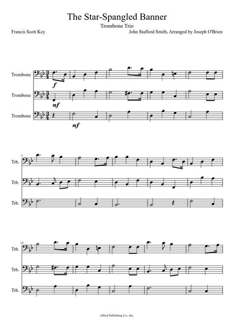 The Star Spangled Banner For Trombone Trio Sheet Music Download Free In Pdf Or Midi