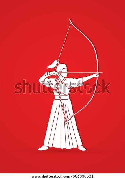 Woman Bowing Kyudo Graphic Vector Stock Vector Royalty Free 606830501