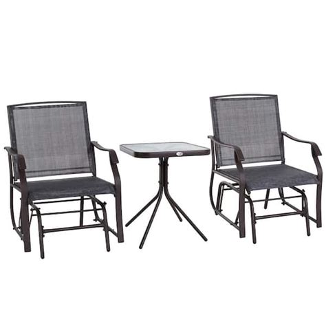 Zeus Ruta 3 Piece Gray Metal Outdoor Bistro Set 2 Patio Rocking