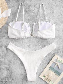 ZAFUL V Wired Ribbed High Leg Bikini Swimwear In WHITE ZAFUL 2024