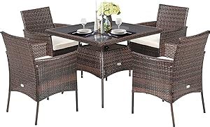 Tangkula 5 Pieces Wicker Patio Dining Set Outdoor PE Rattan Chairs