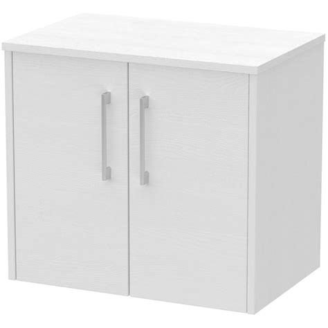 Hudson Reed Juno White Ash 600mm Wall Hung 2 Door Vanity Unit Worktop