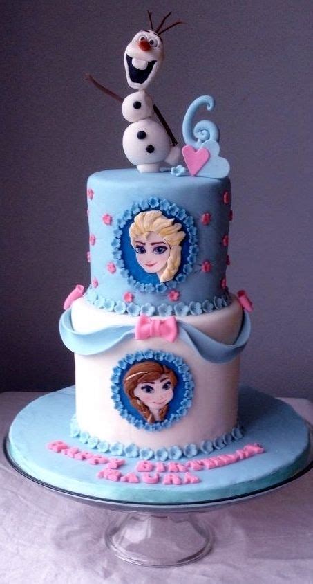 Frozen Princess Cake Blue And White Cake With Frozen Princesses