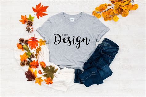 Gildan 64000 Softstyle Sport Grey T Shirt Mockup For Fall Etsy