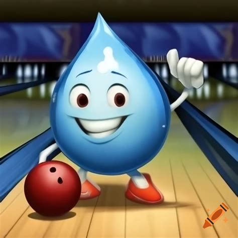 Water Droplet Character In Bowling Shoes Rolling A Large Bowling Ball