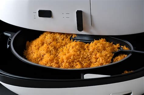 Фрагмент фритюрницы с вкусным и полезным рисом, демонстрирующий ...