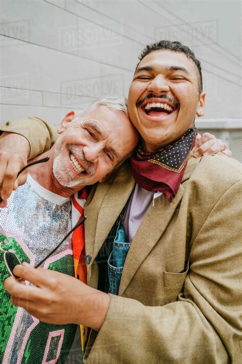 Happy Mature Man Leaning On Gay Friend S Shoulder Royalty Free Stock Photo Dissolve