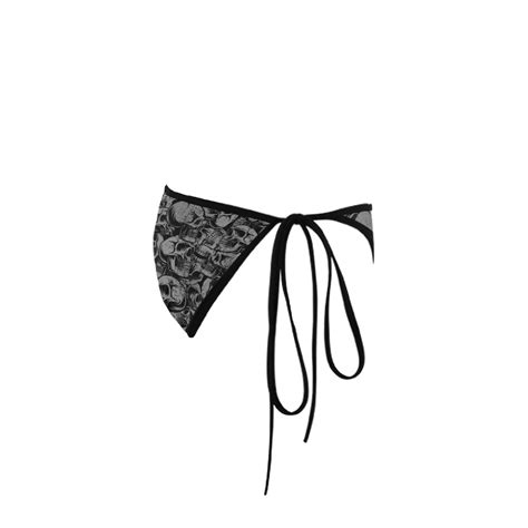 Black Skulls Tie Bikini Bottoms Custom Bikini Swimsuit Bottom Id D