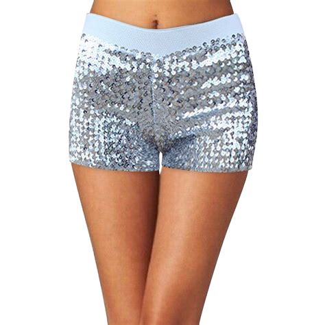 Hwmodou Women Pants Sports Women S Sequins Shorts Disco Hot Pants Shiny Glitter Jazz Mini Short