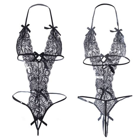 Jual Lingerie Wanita Sexy Model V Neck Backless Bahan Lace Bunga A Shopee Indonesia