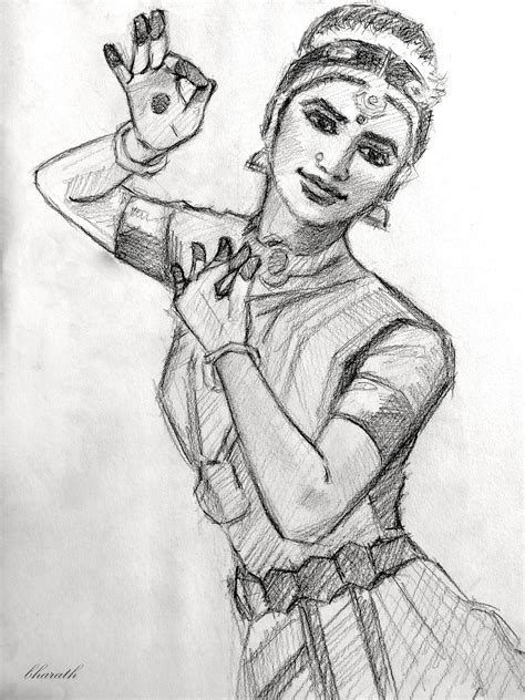 Bharatanatyam Pencil Sketch Celebrating Indian Classical Dance