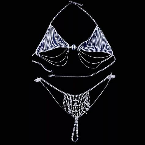 Sexy Lingerie Crystal Thong Panties Body Chain Bra Showgirl Etsy