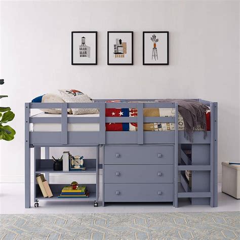 caden grey twin loft bed  desk dresser bookcase